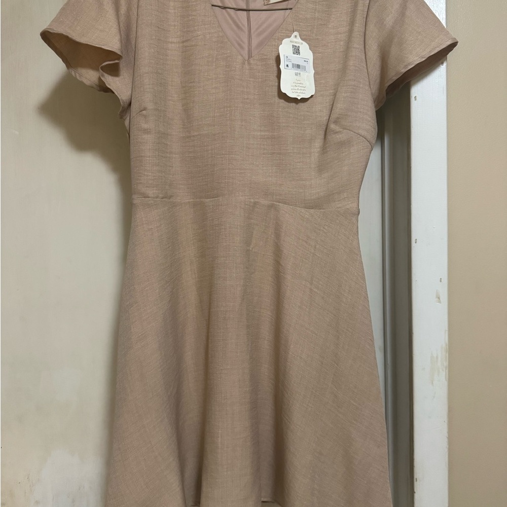 Altar'd State Tan Fit and Flare Mini Dress with Flutter Sleeves